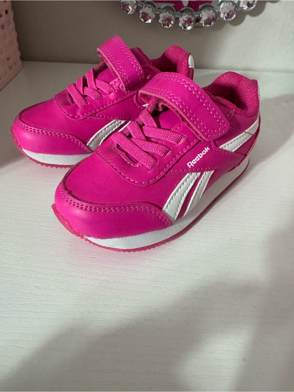 Reebok Girls' Hot Pink and White Velcro Sneakers